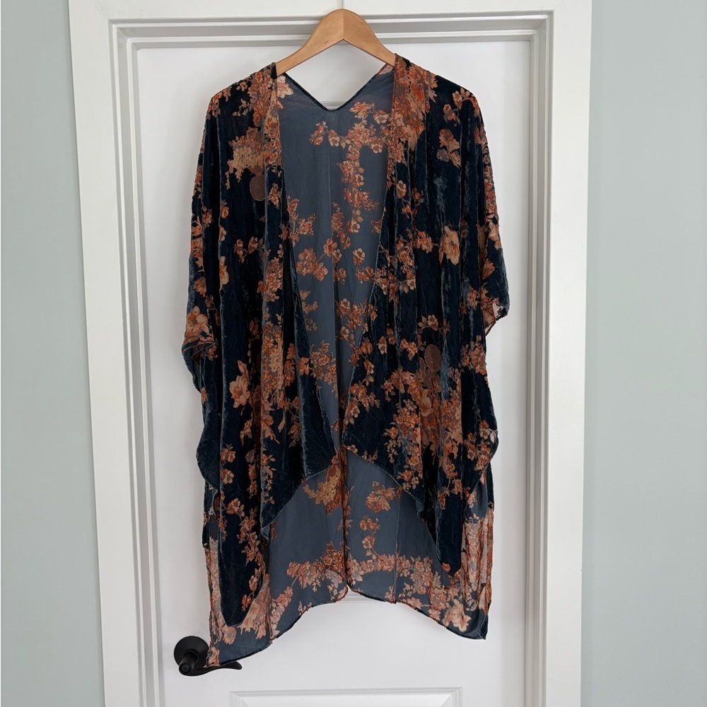Lovestitch Velvet Burnout Dark Floral Kimono Cardigan